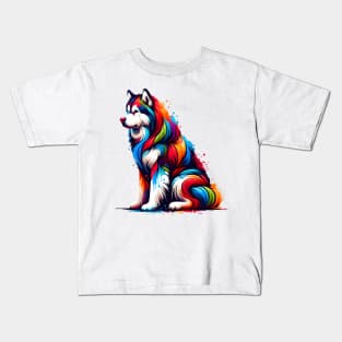 Vibrant Alaskan Malamute in Paint Splash Art Style Kids T-Shirt